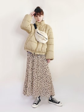 「休闲」｜「アイテム（ブルゾン）」を使った、喵喵小桃さん（レディース・160cm）の冬コーディネート