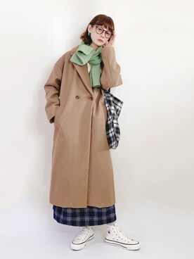 「休闲」｜「アイテム（チェスターコート）」を使った、喵喵小桃さん（レディース・160cm）の冬コーディネート