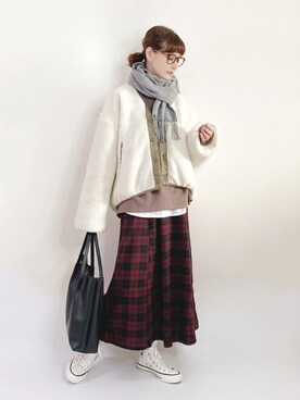 「休闲」｜「アイテム（ブルゾン）」を使った、喵喵小桃さん（レディース・160cm）の冬コーディネート