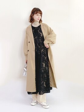 「休闲」｜「アイテム（トレンチコート）」を使った、喵喵小桃さん（レディース・160cm）の春コーディネート