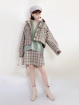 「休闲」｜「アイテム（その他アウター）」を使った、喵喵小桃さん（レディース・160cm）の春コーディネート