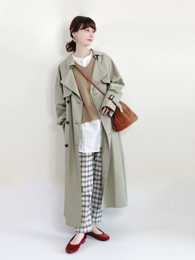 「休闲」｜「アイテム（トレンチコート）」を使った、喵喵小桃さん（レディース・160cm）の春コーディネート