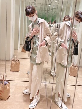 「休闲」｜「アイテム（その他アウター）」を使った、喵喵小桃さん（レディース・160cm）の春コーディネート