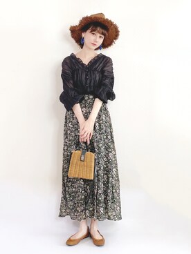 「花柄」｜「アイテム（その他雑貨）」を使った、喵喵小桃さん（レディース・160cm）の夏コーディネート