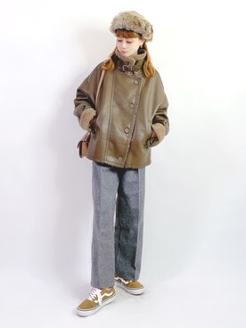 「休闲」｜「アイテム（ハンチング/ベレー帽）」を使った、喵喵小桃さん（レディース・160cm）の冬コーディネート