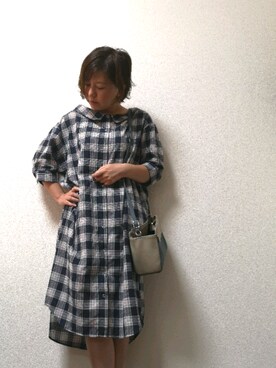 「チェックシャツワンピース」｜「アイテム（シャツワンピース）」を使った、RUSYさん（レディース・155cm）の夏コーディネート