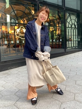 「春めきシューズ」｜「アイテム（デニムジャケット）」を使った、ぽむまるさん（レディース・150cm）の春コーディネート