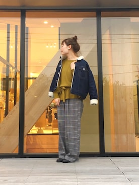 「ボア」｜「アイテム（デニムジャケット）」を使った、harusan:)さん（レディース・152cm）の秋コーディネート