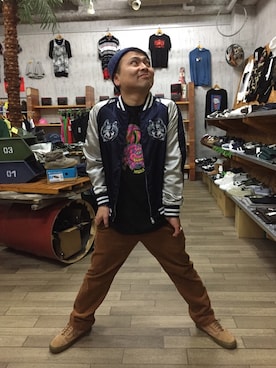 「LRG（エルアールジー）のアイテム（帽子）」を使った、小林一寿さん（メンズ・164cm）の冬コーディネート