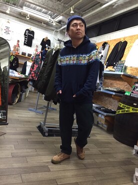 「LRG（エルアールジー）のアイテム（帽子）」を使った、小林一寿さん（メンズ・164cm）の秋コーディネート