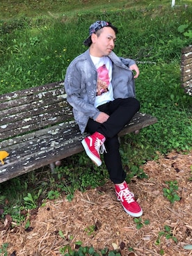 「LRG（エルアールジー）のアイテム（帽子）」を使った、小林一寿さん（メンズ・165cm）の秋コーディネート