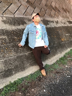 「MISHKA（ミシカ）のアイテム（キャップ）」を使った、小林一寿さん（メンズ・166cm）の夏コーディネート