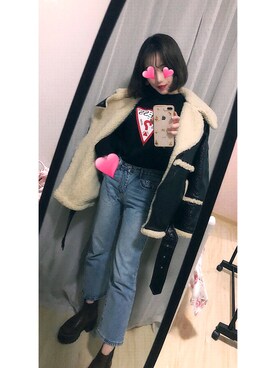 「MONKI（モンキ）のアイテム（ライダースジャケット）」を使った、H_yyyyyyさん（レディース・160cm）の冬コーディネート