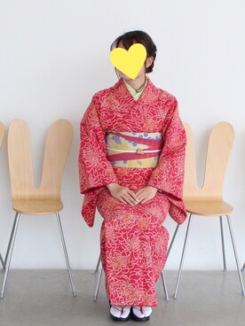 「不明のアイテム（浴衣、レッド系）」を使った、kinako02さん（レディース・153cm）の冬コーディネート
