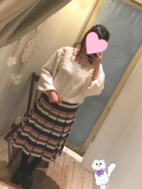 「flower（フラワー）のアイテム（ニット/セーター、ホワイト系）」を使った、kinako02さん（レディース・153cm）の春コーディネート