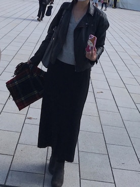 「シンプルおしゃれが好き」｜「アイテム（ライダースジャケット）」を使った、akkoさん（レディース・155cm）の秋コーディネート