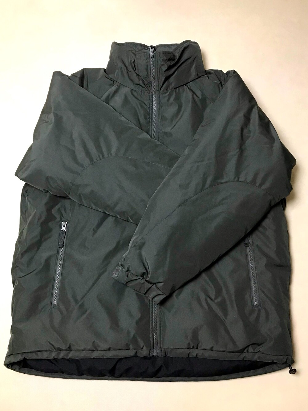 グリーン系のダウンジャケット/コートを着用したメンズの冬コーディネートの1枚目の写真