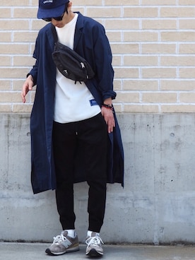 「Leyline」｜「アイテム（ステンカラーコート）」を使った、yuumaさん（メンズ・173cm）の春コーディネート