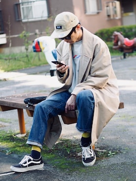 「MONKEY TIME（モンキータイム）のアイテム（トレンチコート）」を使った、yuumaさん（メンズ・173cm）の冬コーディネート