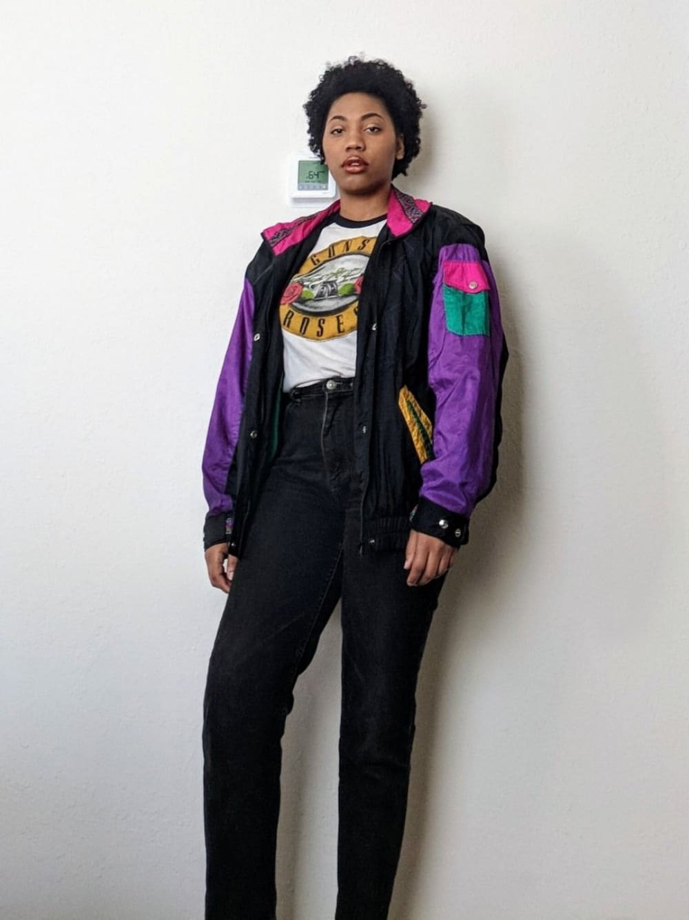 「vintage、original、highwaist、80s」｜「Andy Johnsのアイテム（ナイロンジャケット、その他）」を使った、Charlieさん（レディース・157cm）の秋コーディネートの1枚目の写真