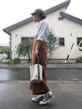 「コーデュロイキャップ」｜「アイテム（オールインワン・サロペット）」を使った、ミュウ☆さん（レディース・160cm）の秋コーディネート