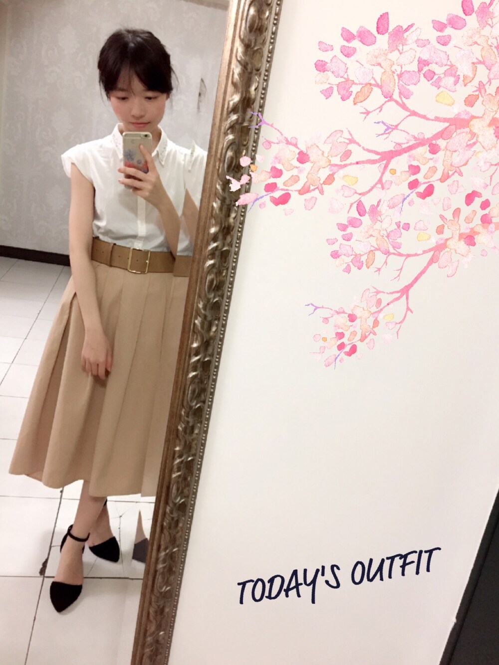 「春、春コーデ、ootd、outfit」｜「GUのアイテム（スカート、ベージュ系）」を使った、alicealice0305さん（レディース・153cm）の春コーディネートの1枚目の写真