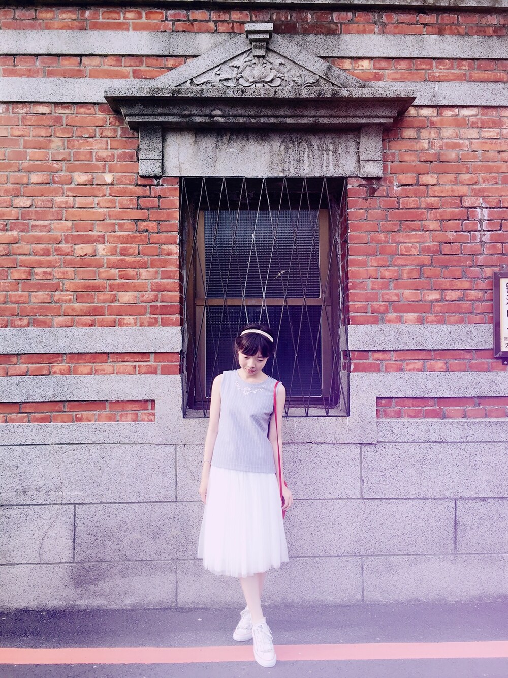 「夏、夏コーデ、ootd、outfit」｜「Marc by Marc JacobsのSALLY LEA_SALLY（ショルダーバッグ、レッド系）」を使った、alicealice0305さん（レディース・153cm）の春コーディネートの1枚目の写真
