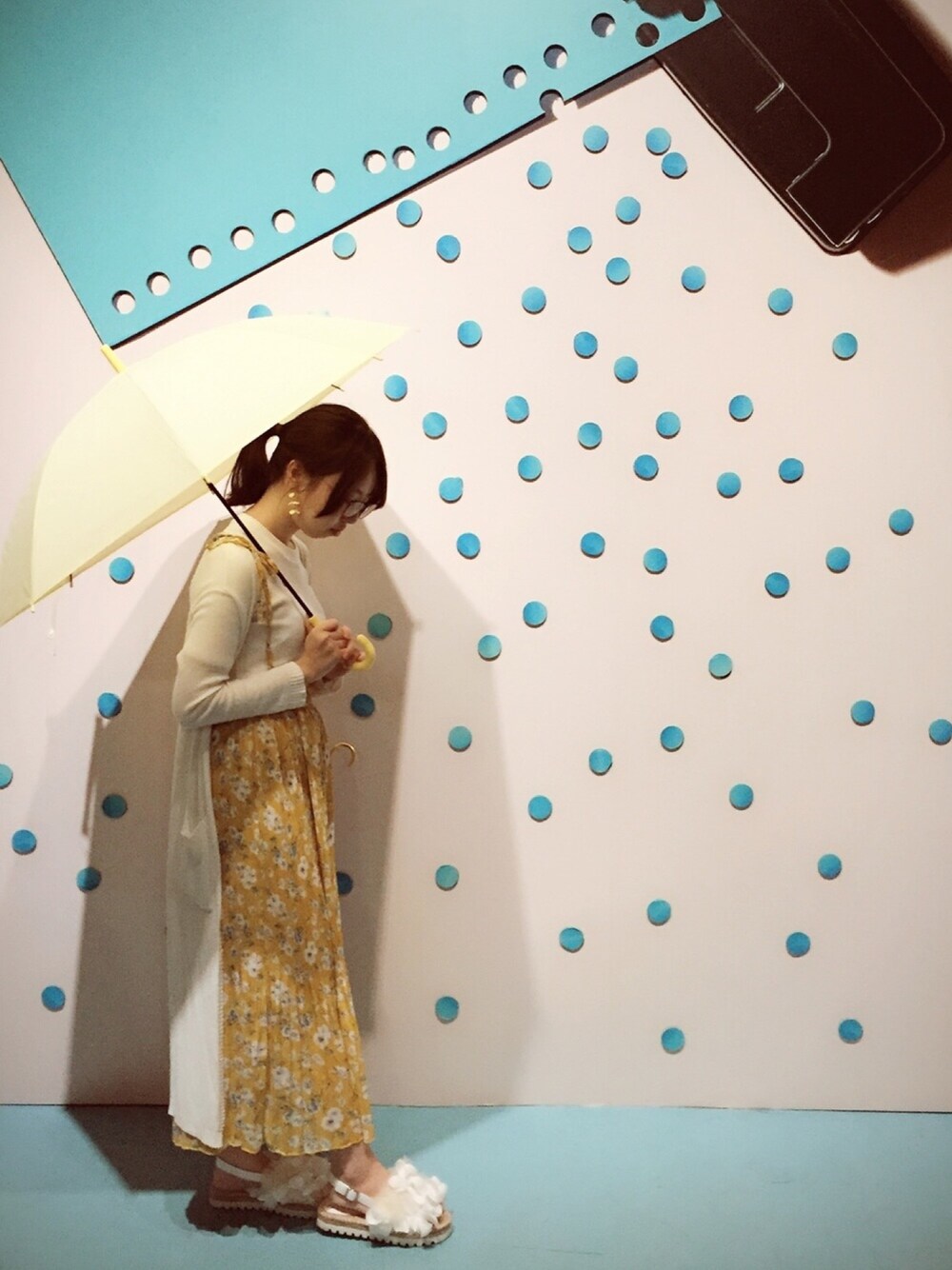 「夏、夏コーデ、ootd、outfit」｜「RANDAのフラワーコンフォートサンダル（サンダル、ホワイト系）」を使った、alicealice0305さん（レディース・153cm）の夏コーディネートの1枚目の写真