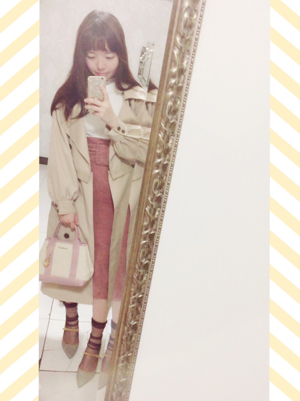 「春、春コーデ、休日スタイル、ootd、outfit」｜「Heatherのセパレートトレンチ　783497（トレンチコート、ベージュ系）」を使った、alicealice0305さん（レディース・153cm）の春コーディネートの1枚目の写真
