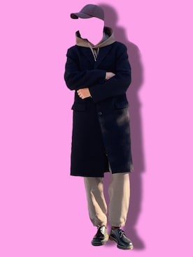 「UNIQLOU」｜「アイテム（チェスターコート）」を使った、MTさん（メンズ・175cm）の冬コーディネート