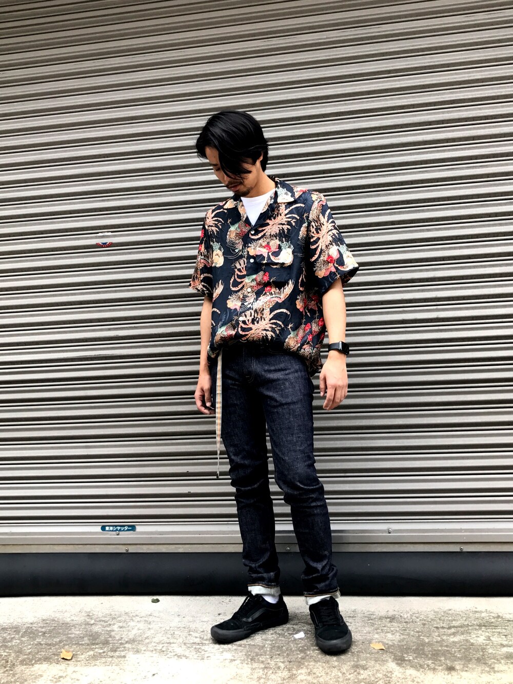 「ワル、アロハシャツ、開襟シャツ、blackmeans、made in japan、LHP、LHP名古屋、オトナカジュアル」｜「nipoalohaのアイテム（シャツ/ブラウス、ブラック系）」を使った、相川直輝さん（メンズ・172cm）の春コーディネートの1枚目の写真