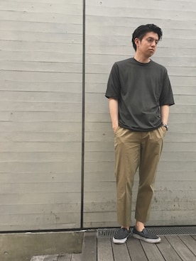「DESCENTE」｜「アイテム（スリッポン）」を使った、SHO_IWAISHIさん（メンズ・176cm）の夏コーディネート