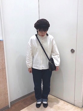 「ノーカラーシャツ」｜「アイテム（バレエシューズ）」を使った、はせべさん（レディース・153cm）の秋コーディネート