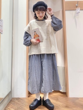 「レトロワンピース」｜「アイテム（ハンチング/ベレー帽）」を使った、はせべさん（レディース・154cm）の秋コーディネート