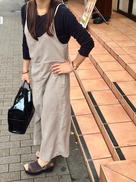 「アイテム（つなぎ/オールインワン、ベージュ系）」を使った、鈴木さん（レディース・154cm）の秋コーディネート