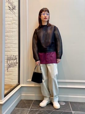 「BEAUTY&YOUTH UNITED ARROWS（ビューティーアンドユースユナイテッドアローズ）のBY∴ TRADITIONAL エコデニムワイドテーパードパンツ（デニムパンツ）」を使った、先原（sakihara）さん（レディース・155cm）の春コーディネート