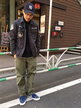 「アイテム（ミリタリージャケット、グレー系）」を使った、MASAYAさん（メンズ・165cm）の春コーディネート