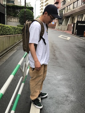 「Samsonite Red（サムソナイトレッド）のアイテム」を使った、MASAYAさん（メンズ・165cm）の夏コーディネート