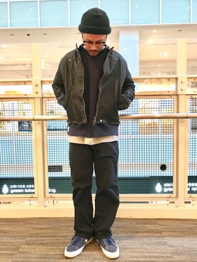 「アイテム（ライダースジャケット）」を使った、MASAYAさん（メンズ・165cm・20代）の冬コーディネート