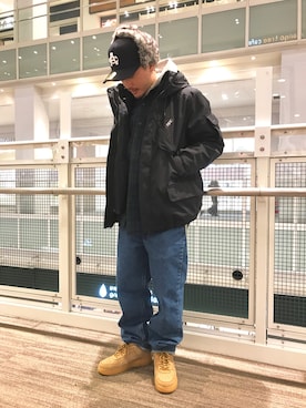 「AVIREX（アヴィレックス）のアイテム（キャップ）」を使った、MASAYAさん（メンズ・165cm）の冬コーディネート