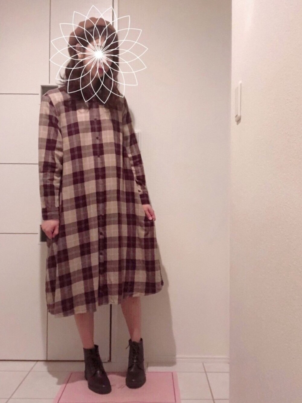 「秋コーデ、ブラウン、オレンジ、GU、ユニクロ、シャツワンピ、ベレー帽、プチプラコーデ」｜「GUのアイテム（ブーツ、ブラウン系）」を使った、ちぇるさん（レディース・165cm）の秋コーディネートの1枚目の写真