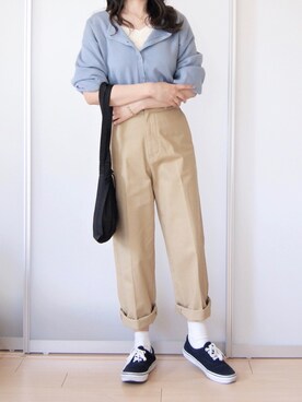 「プリーツバッグ」｜「アイテム（アクセサリー）」を使った、がこちゃさん（レディース・163cm）の春コーディネート