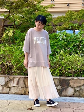 「USAコットン」｜「アイテム（スリッポン）」を使った、あおちゃさん（レディース・156cm）の夏コーディネート