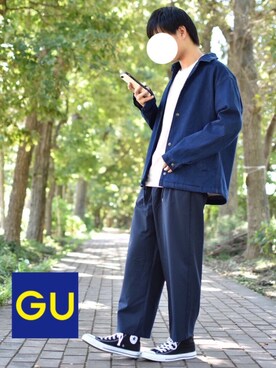 「デニムコーチジャケット」｜「アイテム（スラックス）」を使った、うっちーさん（メンズ・165cm）の秋コーディネート