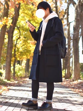「アイテム（ソックス/靴下、ブラウン系）」を使った、うっちーさん（メンズ・165cm）の冬コーディネート