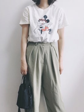 「ミッキーT」｜「アイテム（スラックス）」を使った、バタ子さん（レディース・165cm）の夏コーディネート