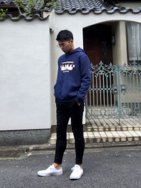 「H&M（エイチ・アンド・エム）のアイテム（パーカー）」を使った、Kaitonさん（メンズ・172cm）の春コーディネート