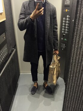 「アイテム（ドレスシューズ、ブルー系）」を使った、Ryumaさん（メンズ・184cm）の冬コーディネート