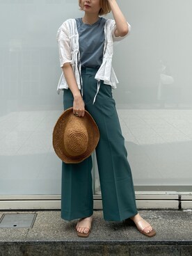 「ストローハット」｜「アイテム（スラックス）」を使った、おはまさん（レディース・165cm）の春コーディネート