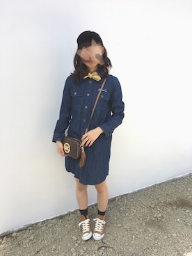 「Rodeo Crowns（ロデオクラウンズ）のアイテム（シャツワンピース）」を使った、あやか氏さん（レディース・166cm）の春コーディネート
